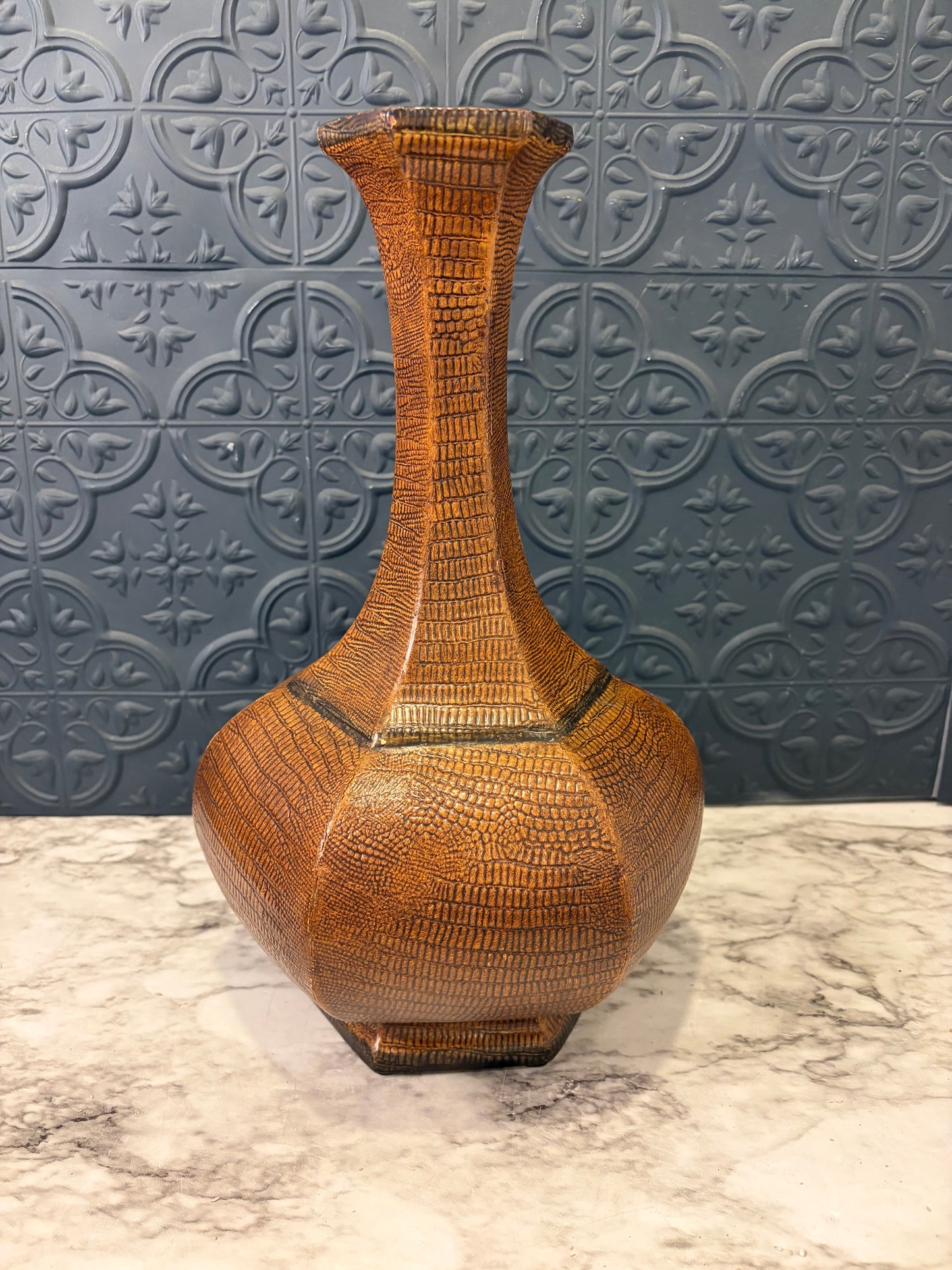 Large Brown Vase with Faux Textured Finish