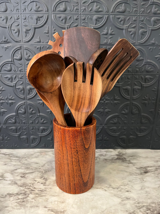 Wood Utensils in Wood Cylinder