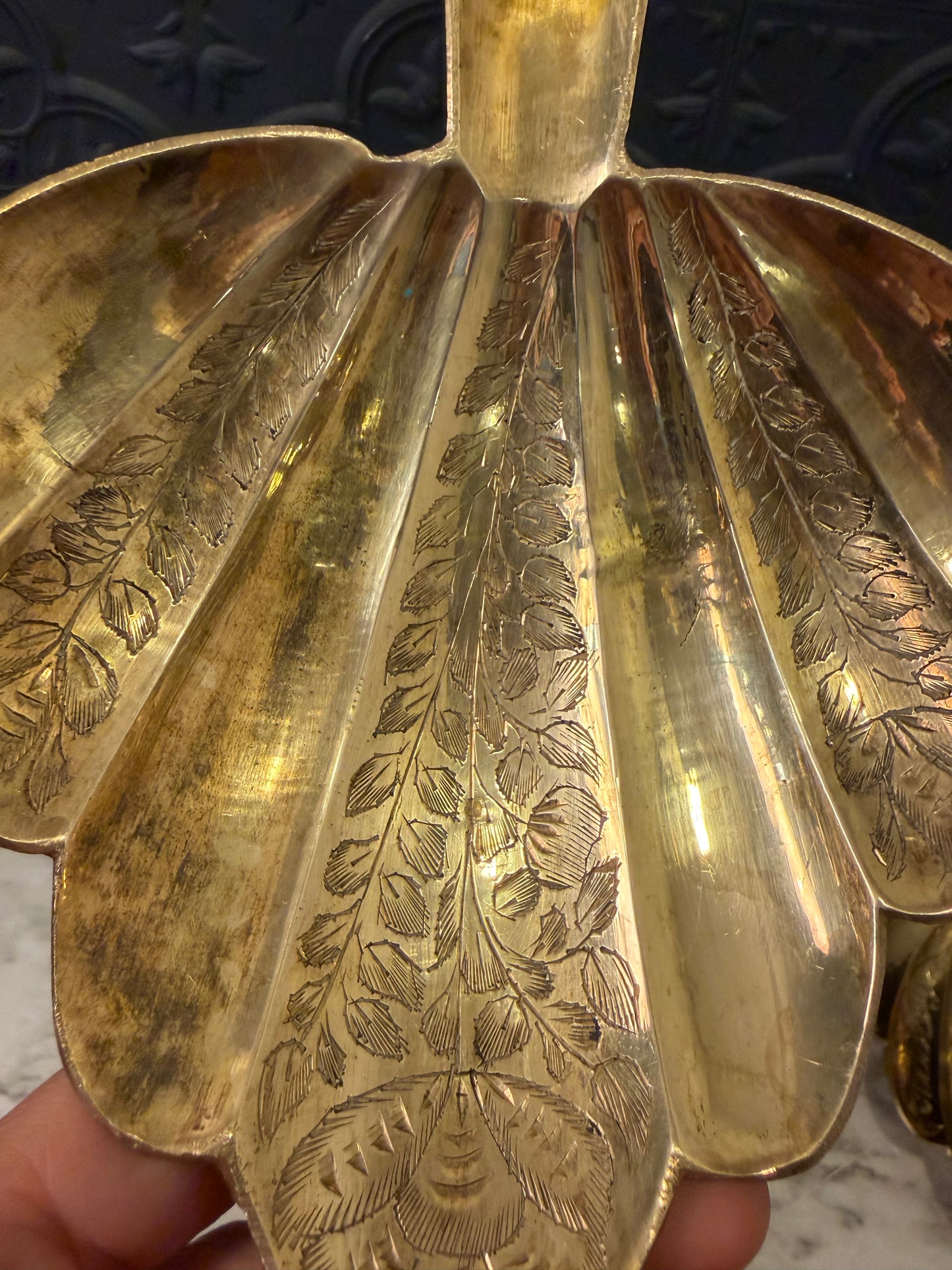 Etched Brass Fan  Shaped Ashtray