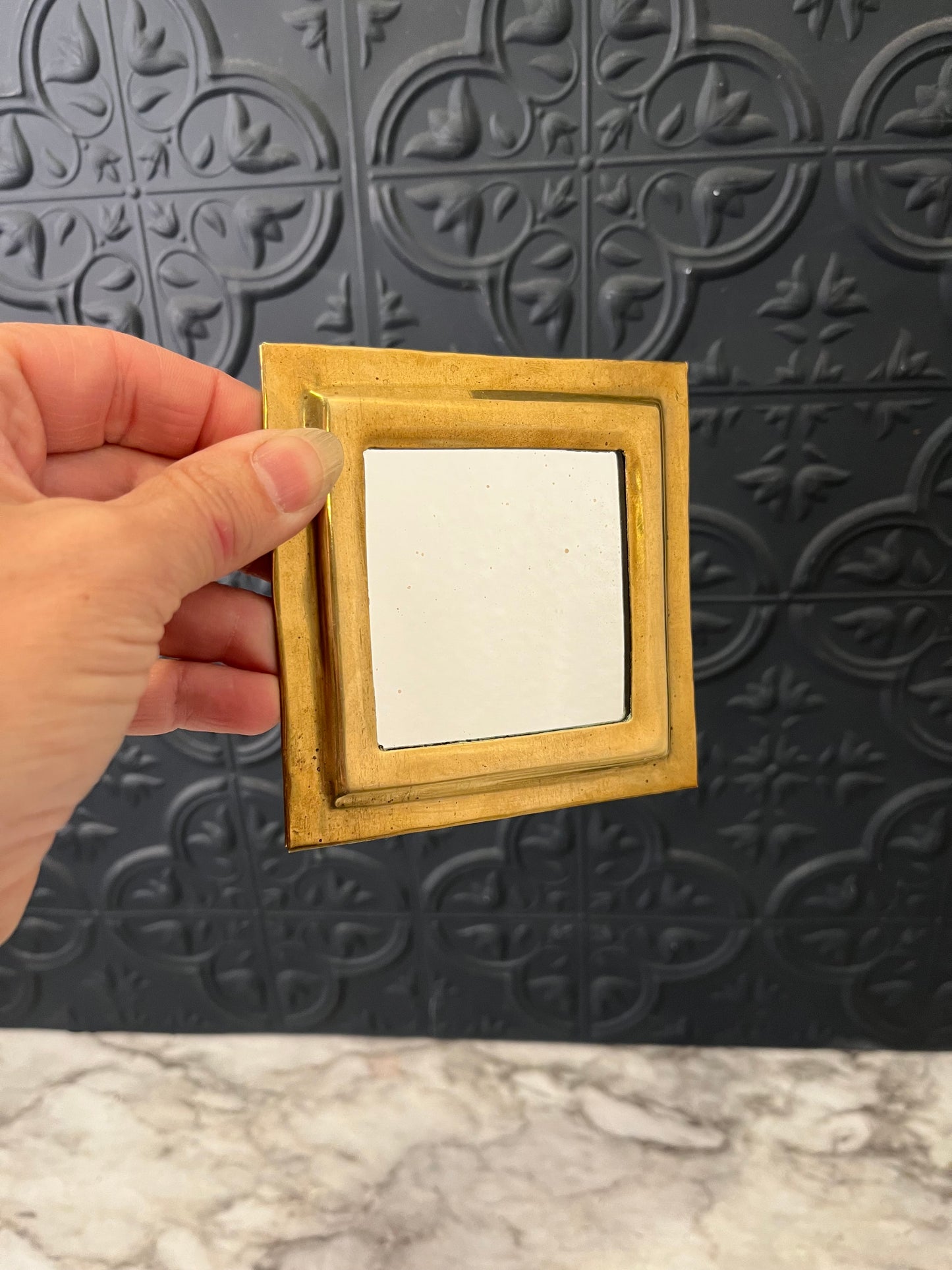 Small Square Brass Mirror 4"