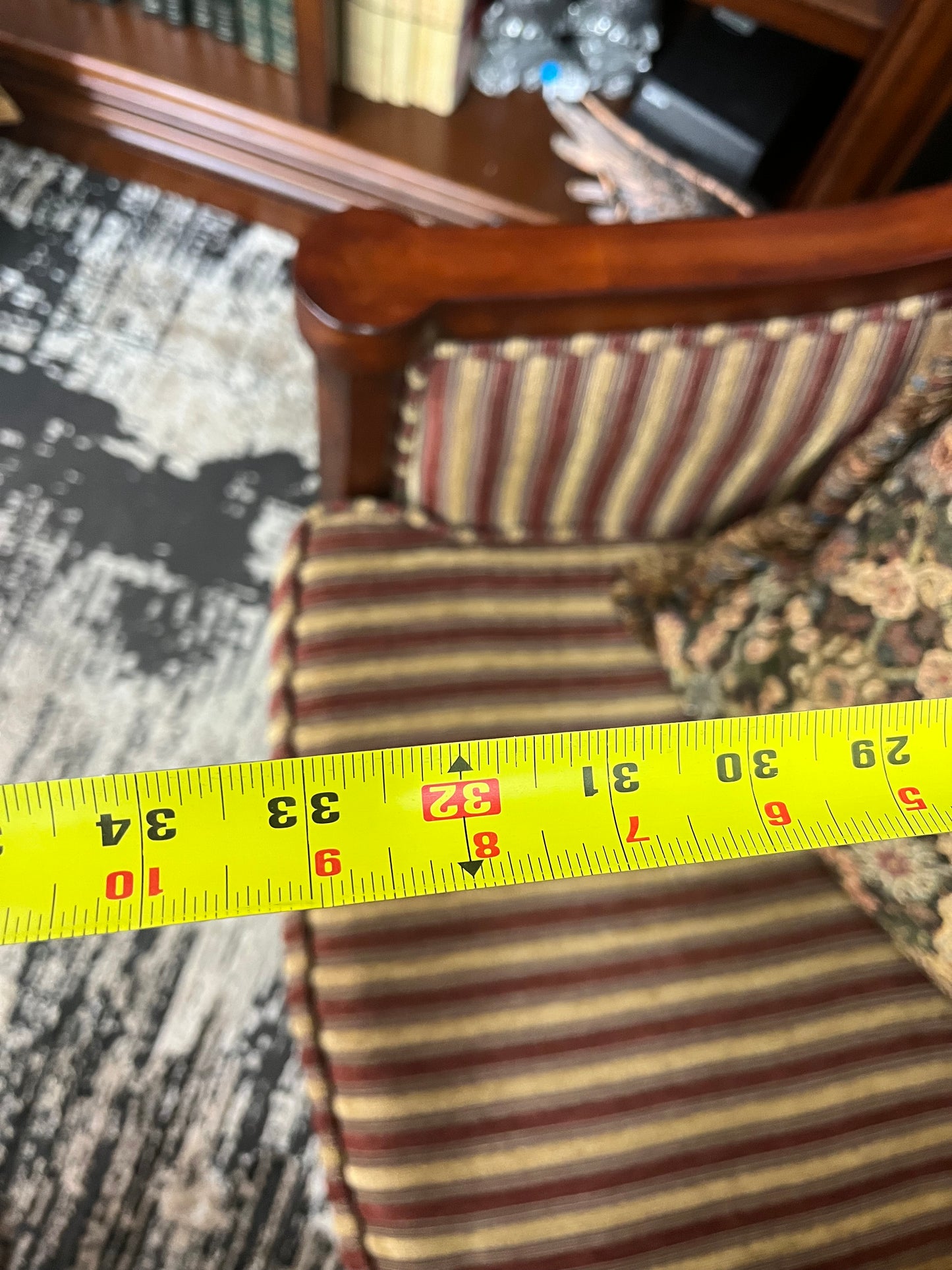 Vintage Barrel Chair Gold and Burgundy Stripe