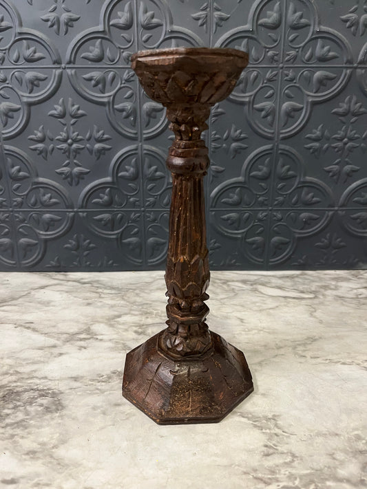 Dark Wood Hand Carved Candle Holder