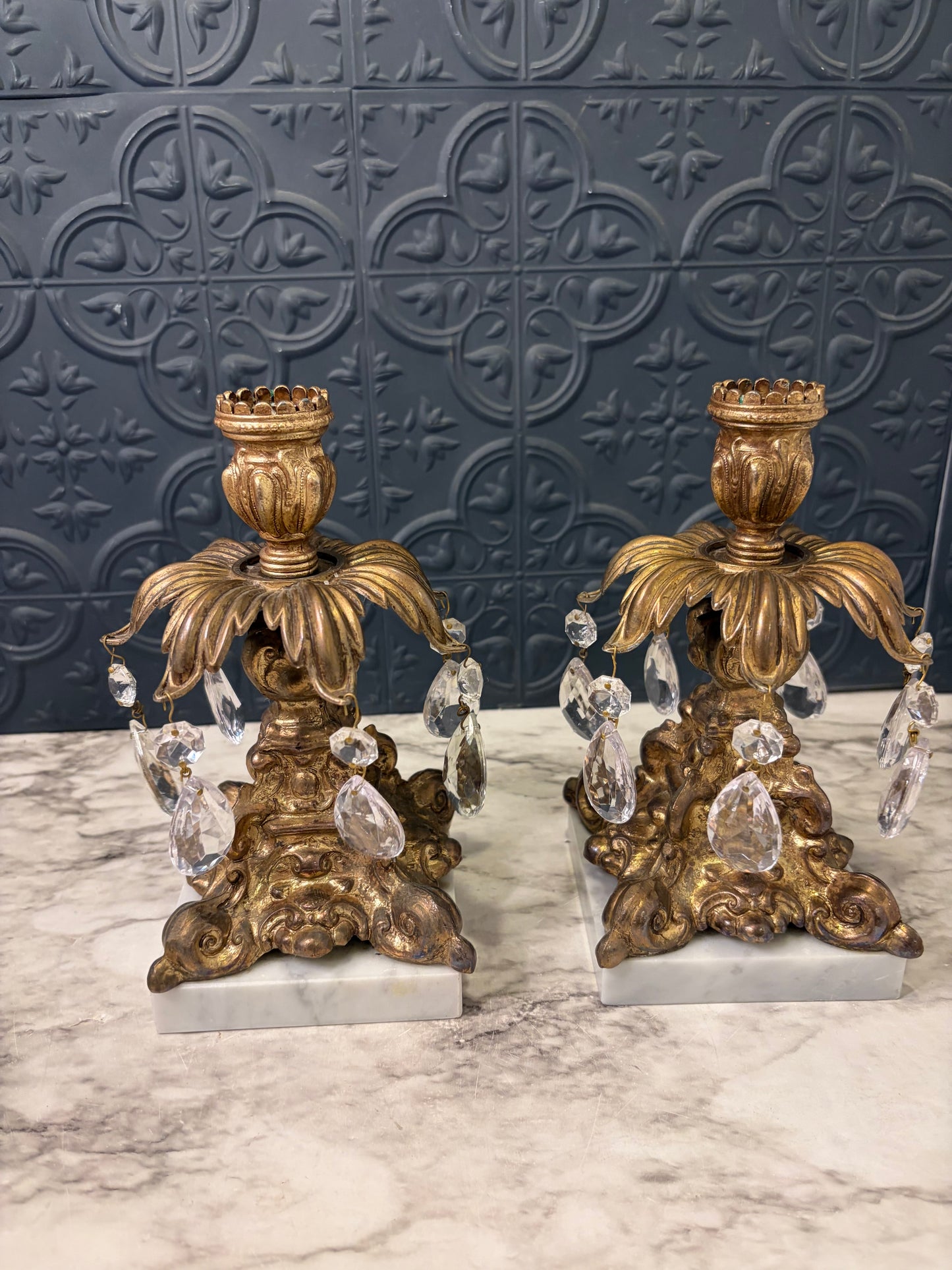 Hollywood Recency Set of 2 Candle Hurricane Candleholder with Crystals