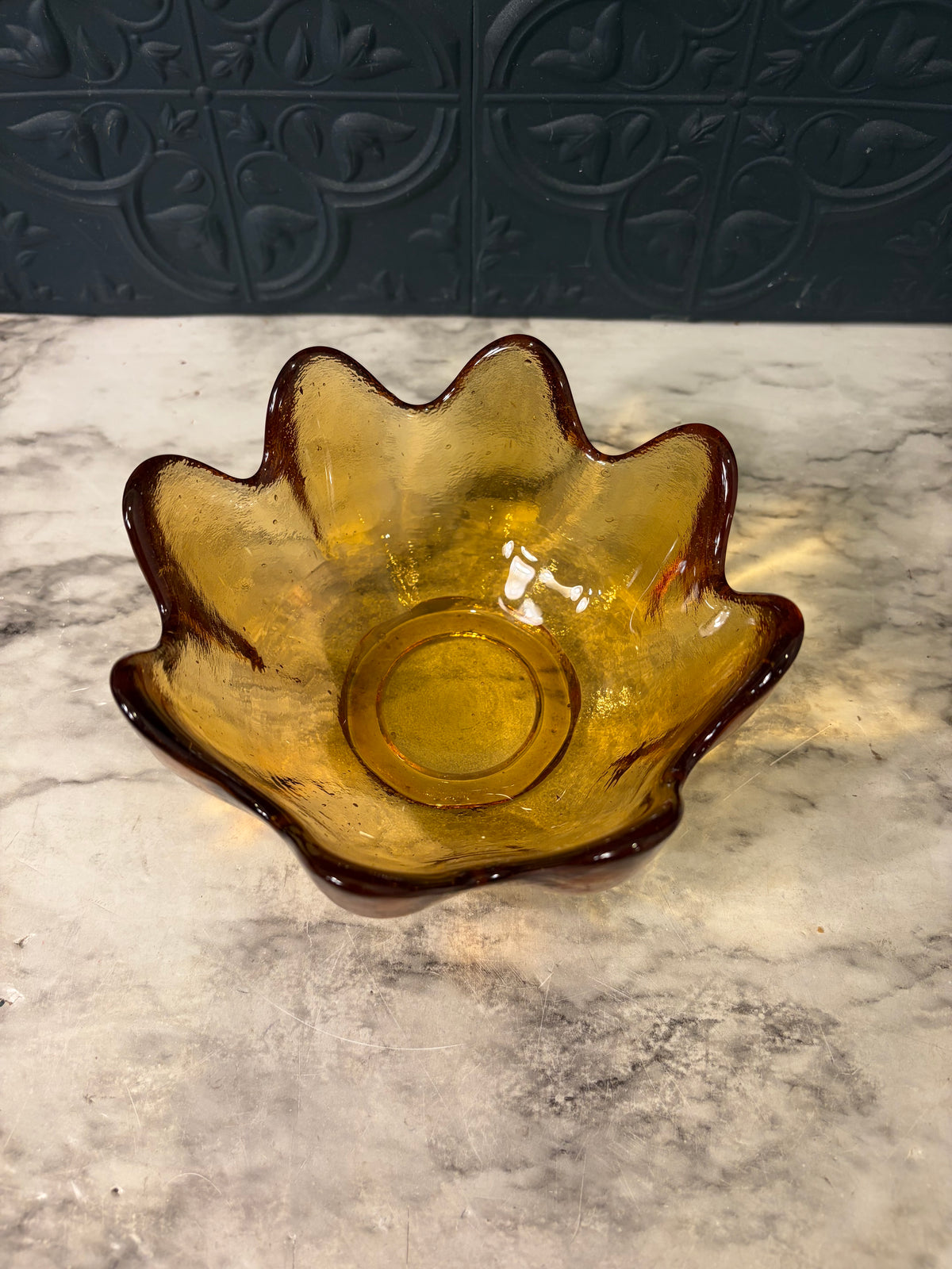 Blenko Heavy Amber Glass Lotus Bowl