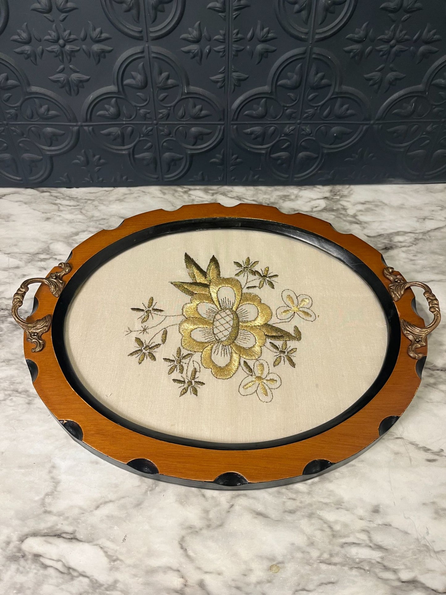 Vintage Serving Tray with Embroidery