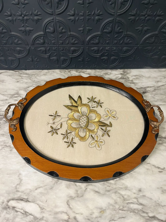 Vintage Serving Tray with Embroidery