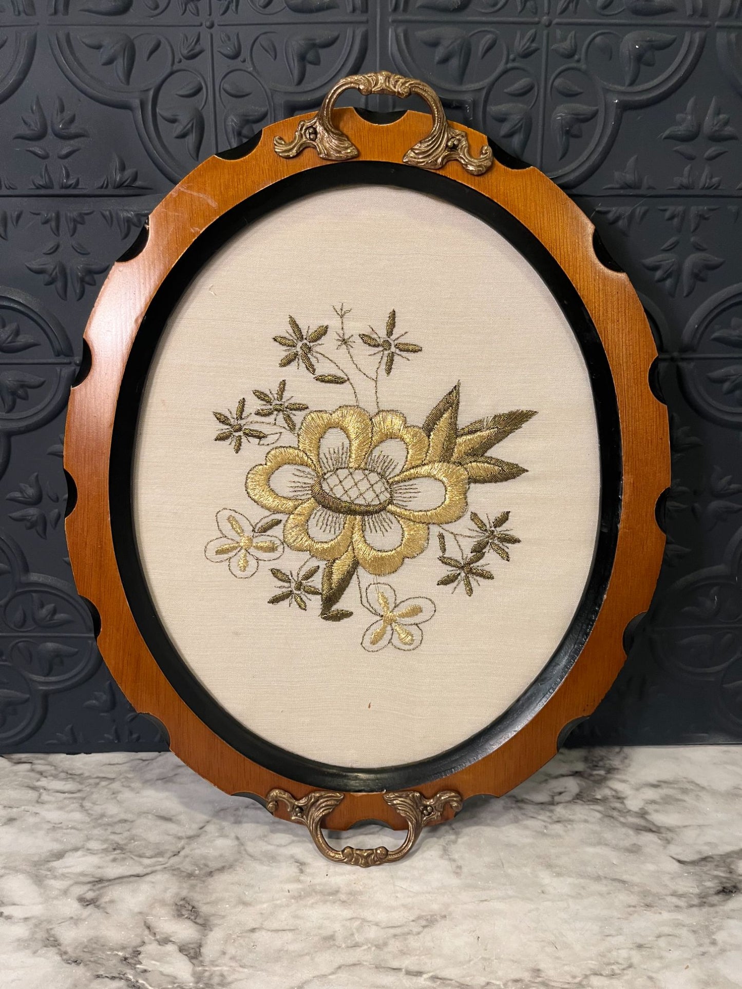 Vintage Serving Tray with Embroidery