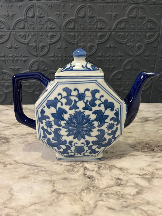 Blue and White Octagon Teapot