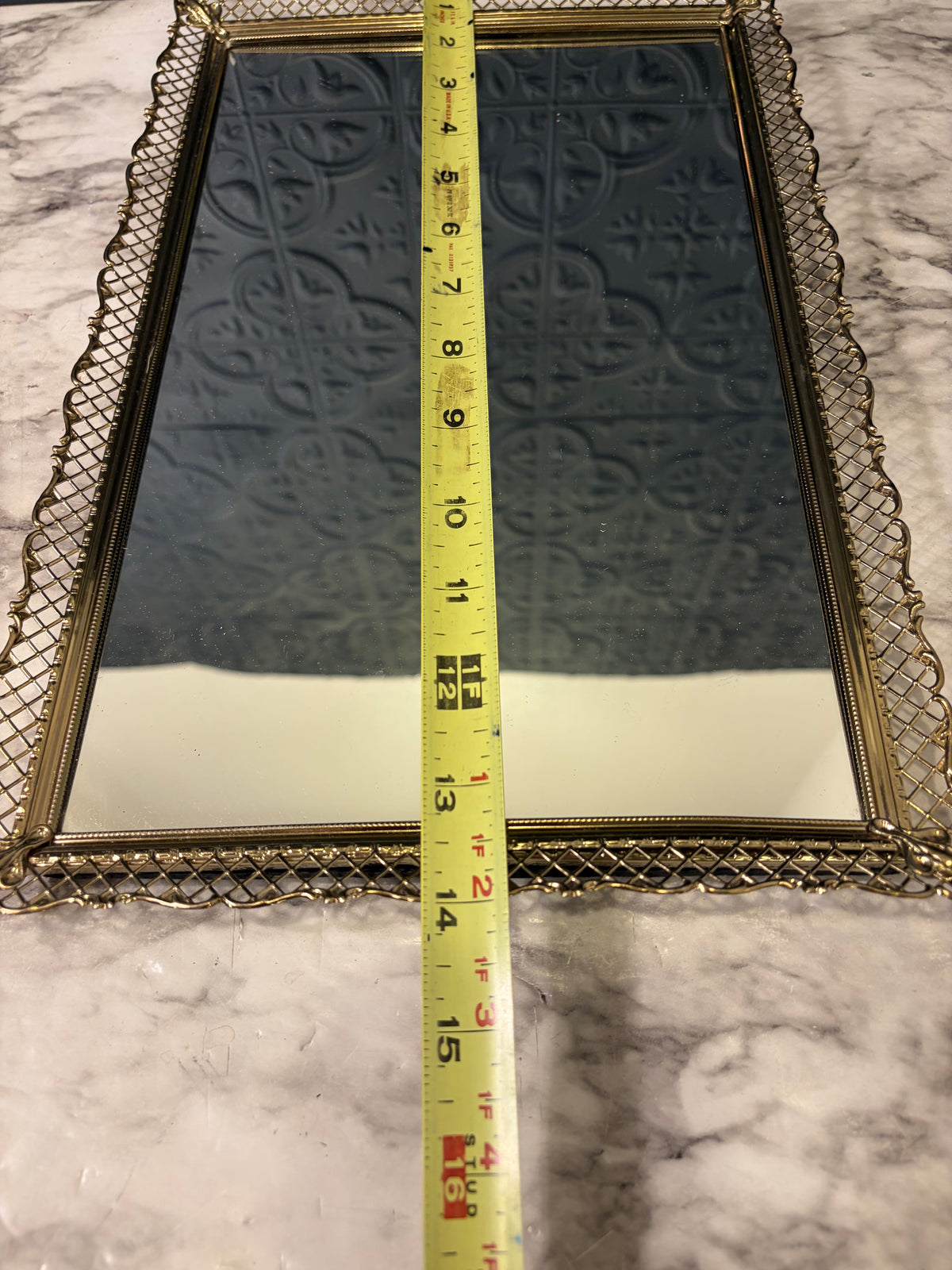 14" Mirror Tray with Delicate Filigree edging