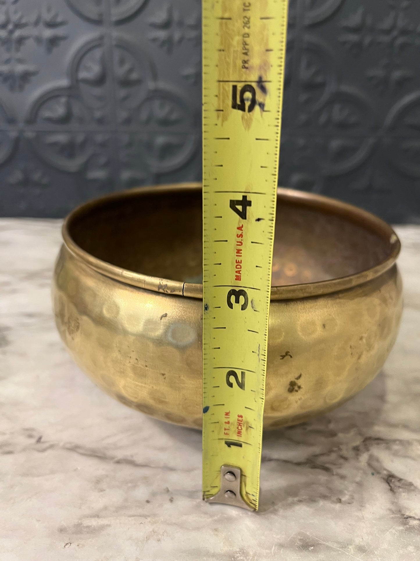 Hammered Brass Footed Shallow Pot