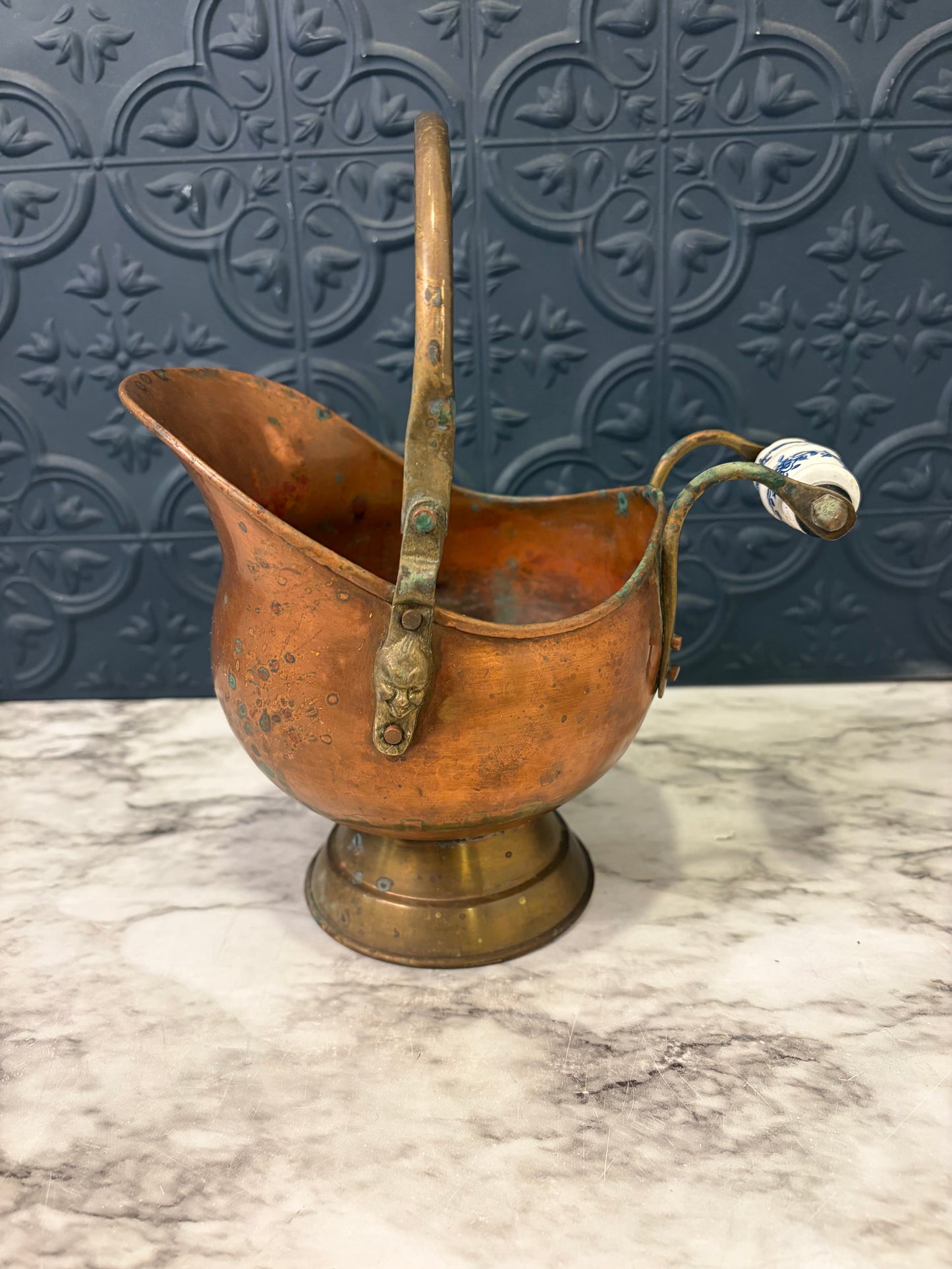 Small Copper Scuttle with Porcelain Handle
