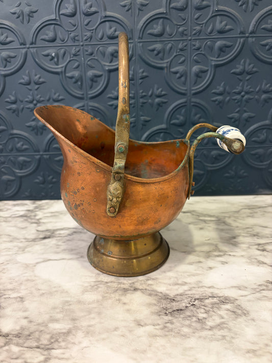 Small Copper Scuttle with Porcelain Handle