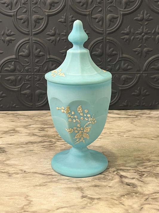 Westmorland Blue Satin Slag Glass compote