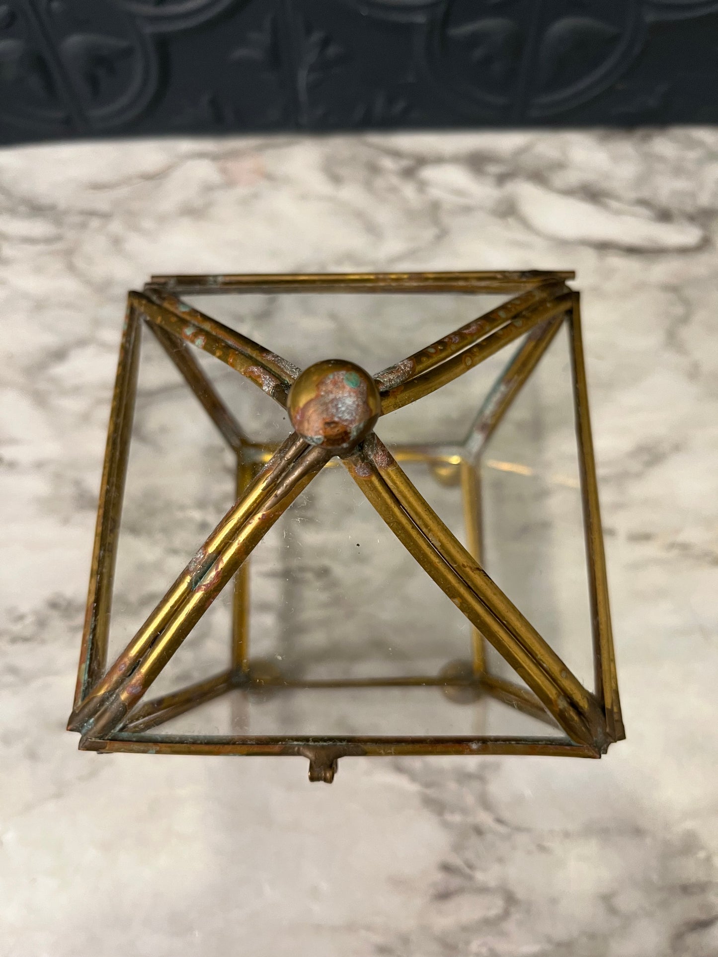 Brass and Glass Pyramid Shape Med