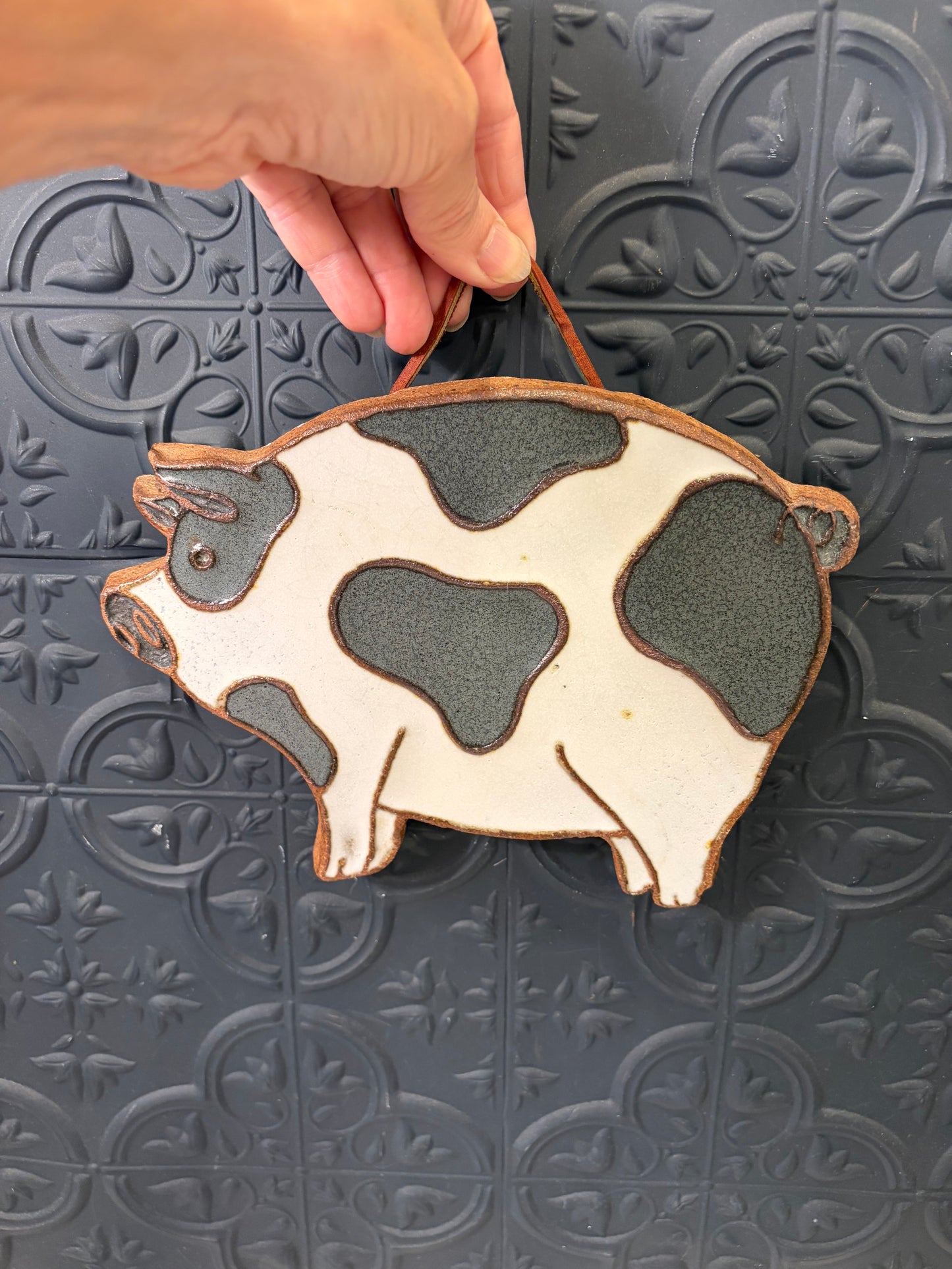 Black and White Pottery Pig Wall hanging