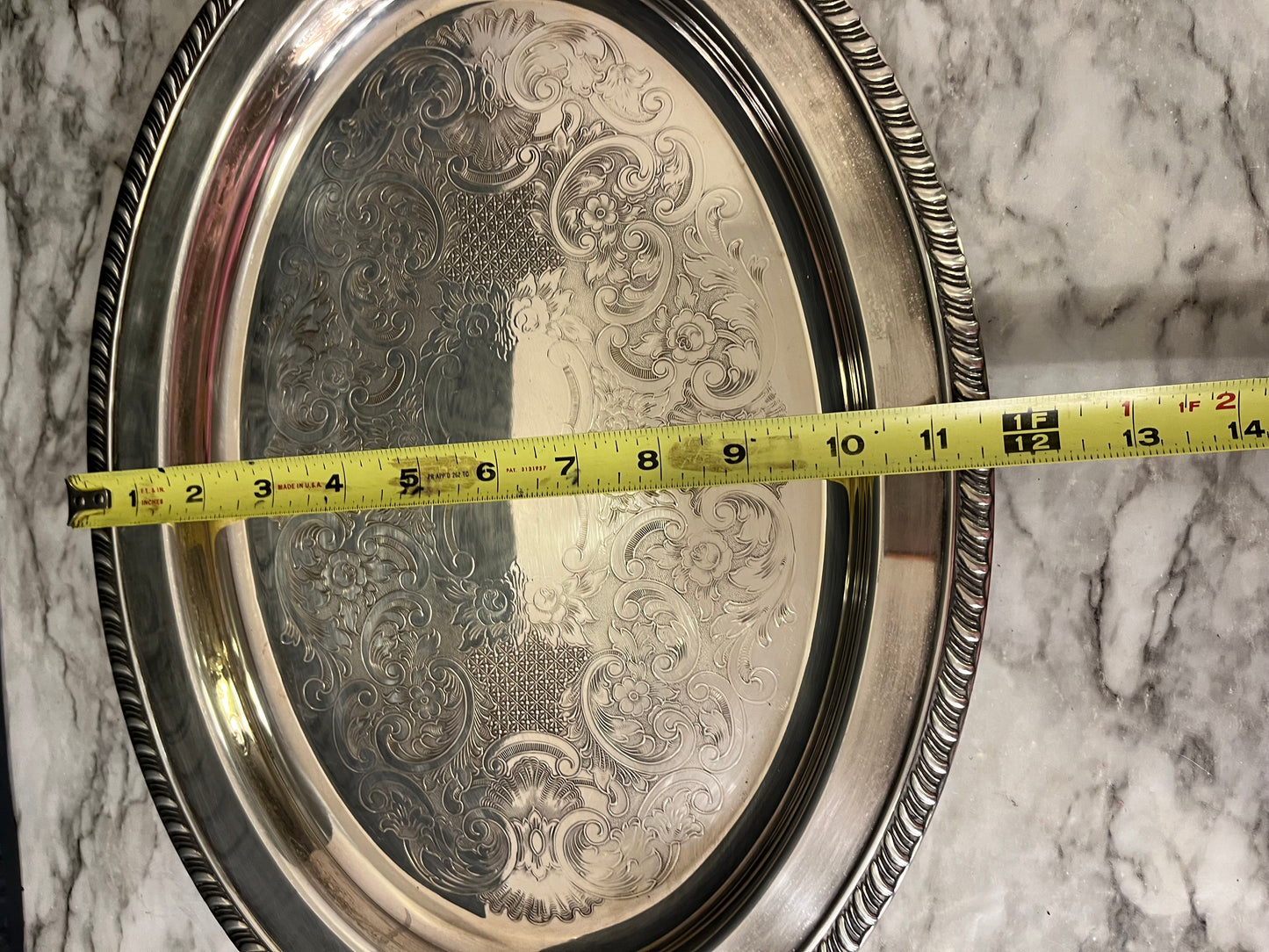 Silver Plate Tray 16" Oval Etched