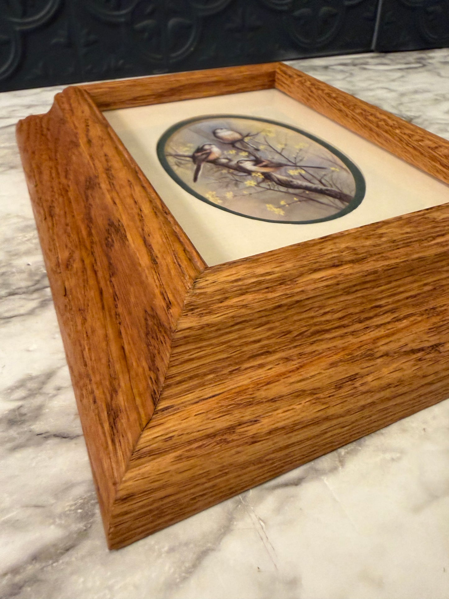 3 birds on a Branch in Wood Frame