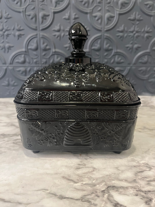 Tiara Black Onyx Honey Bee Hive Footed Candy Jar