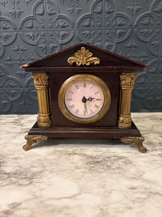 Mantle Clock with Decorative Goldtone Pillars