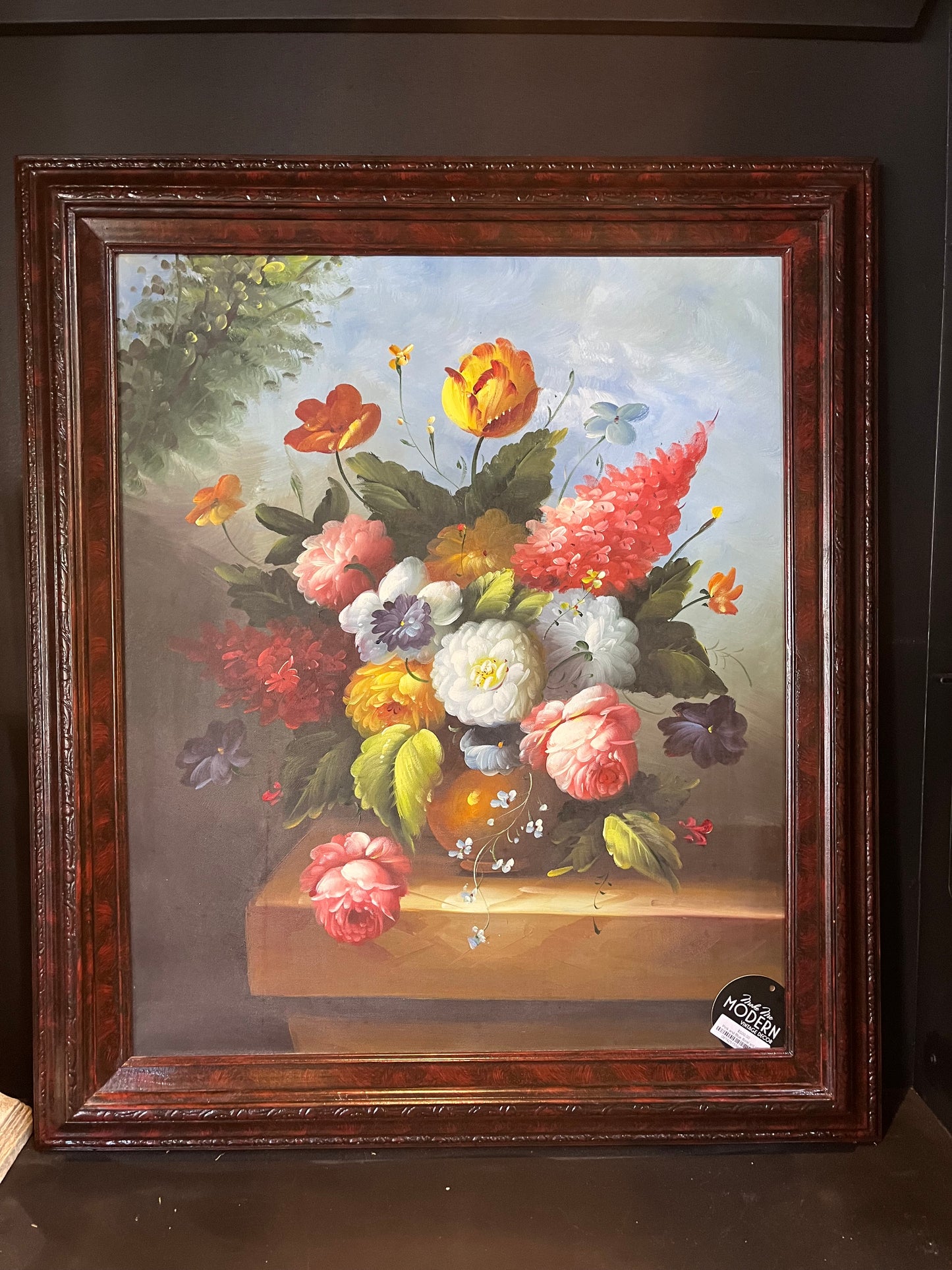 Pink and Blue floral still life painting