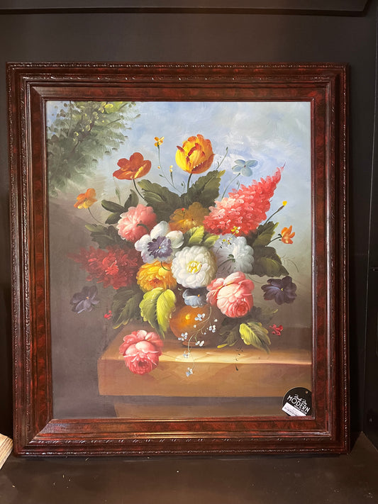 Pink and Blue floral still life painting
