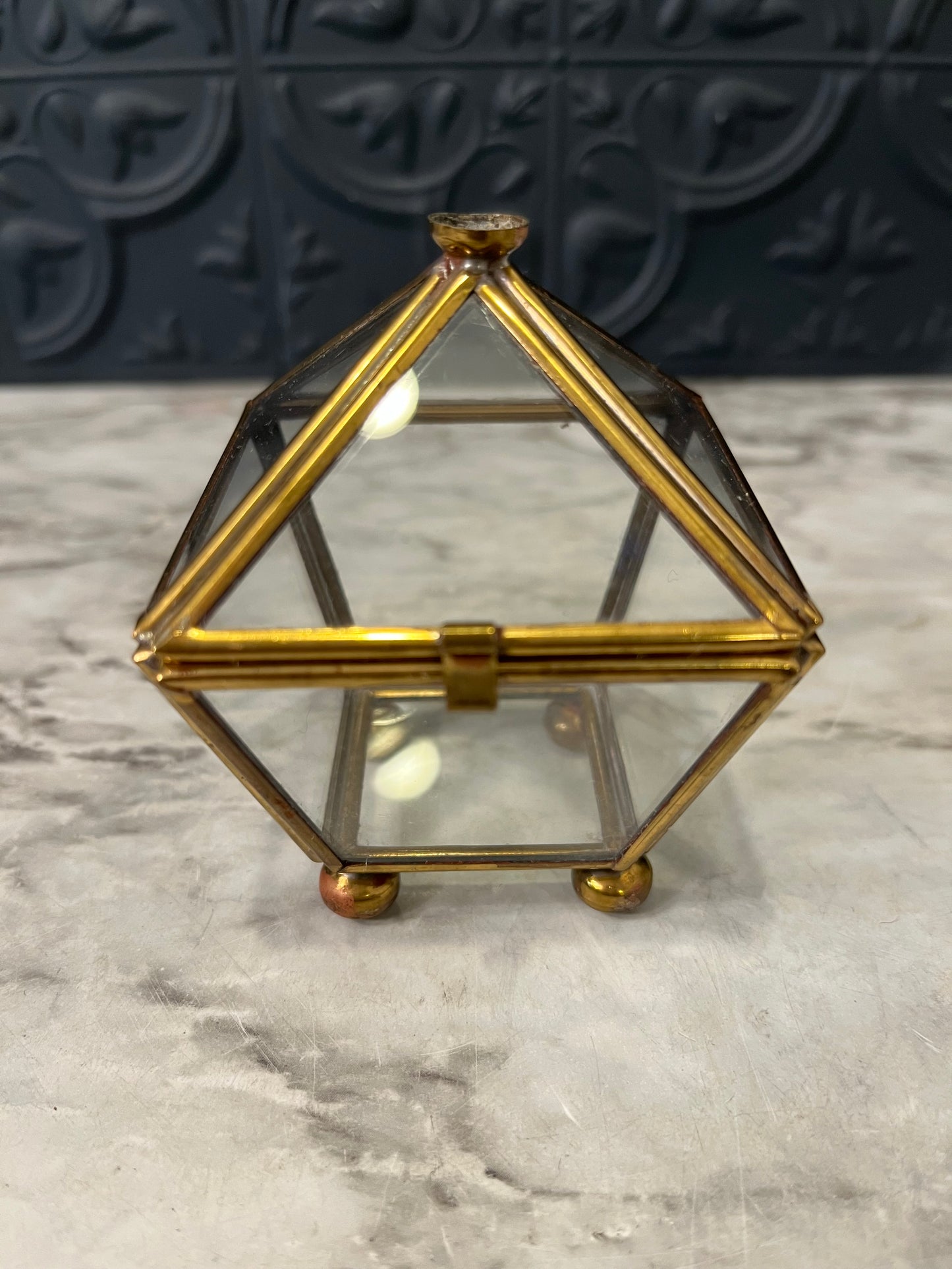 Brass and Glass Pyramid Shape Box AS IS