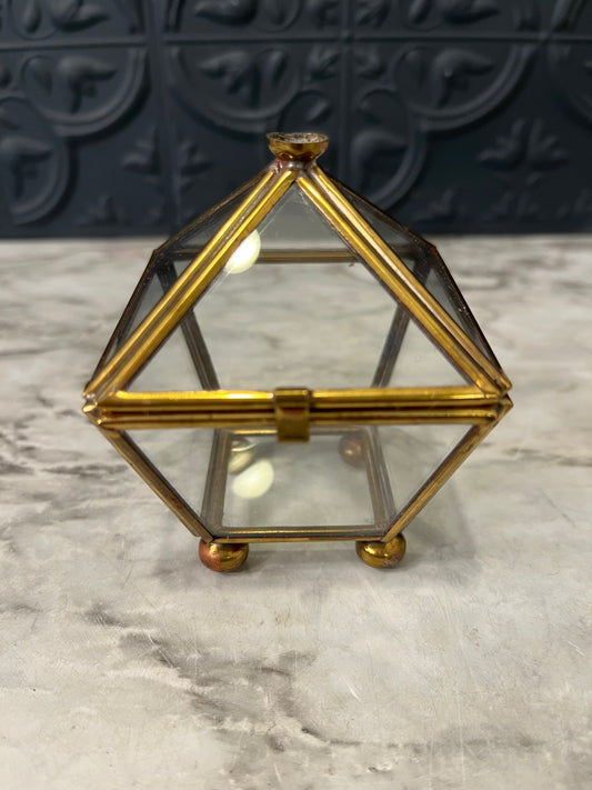 Brass and Glass Pyramid Shape Box AS IS