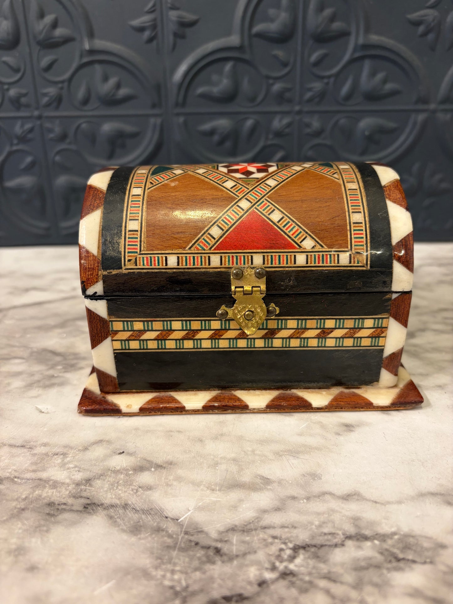 Vintage Jewelry Box with Inlaid Mosaic