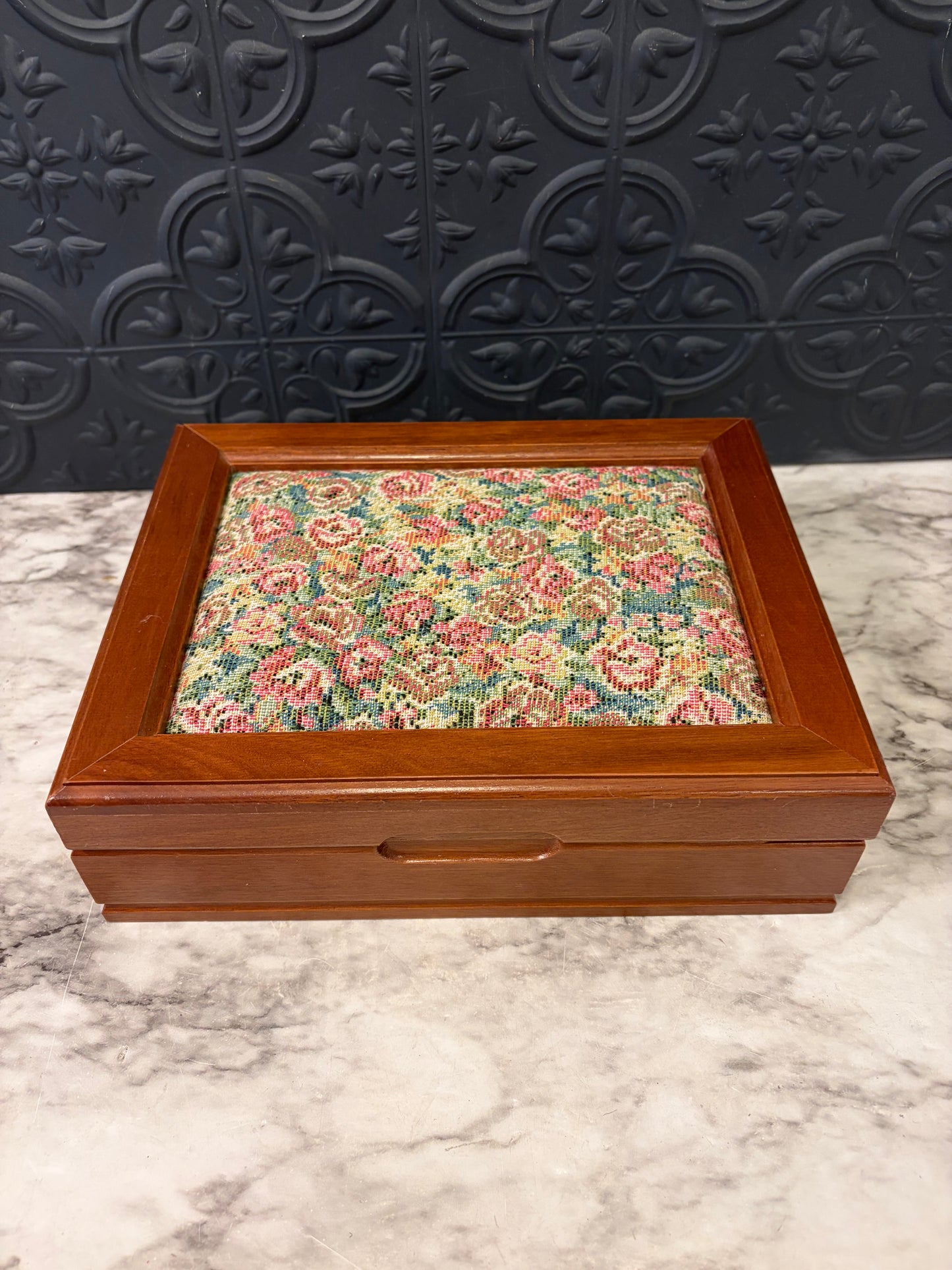Jewelry Box with Pink Embroidered Top