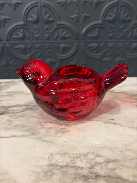 Red Glass Bird Votive Holder