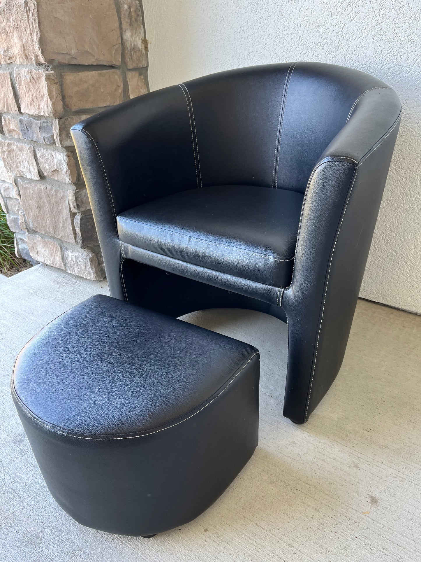 Black Faux Leather horseshoe Chair with Ottoman