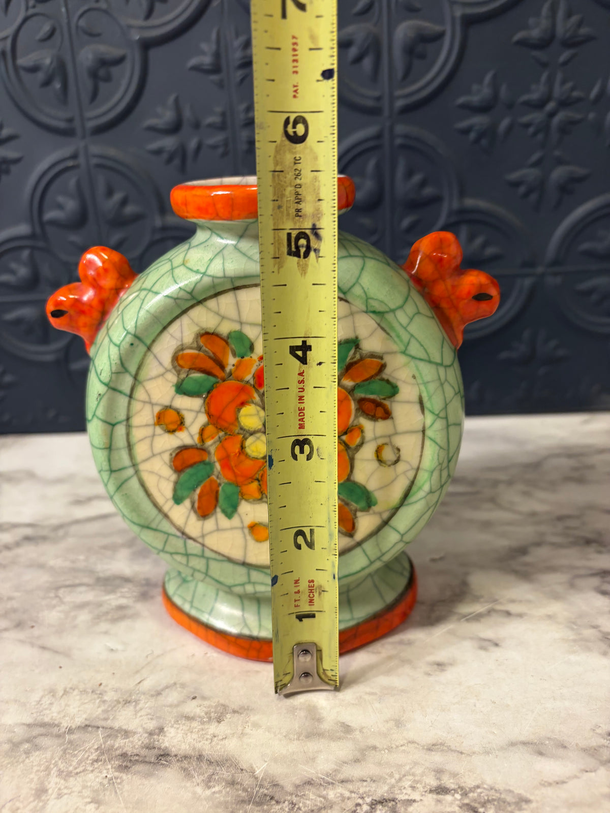 Vintage Japanese Hand Painted Vase Orange and Green