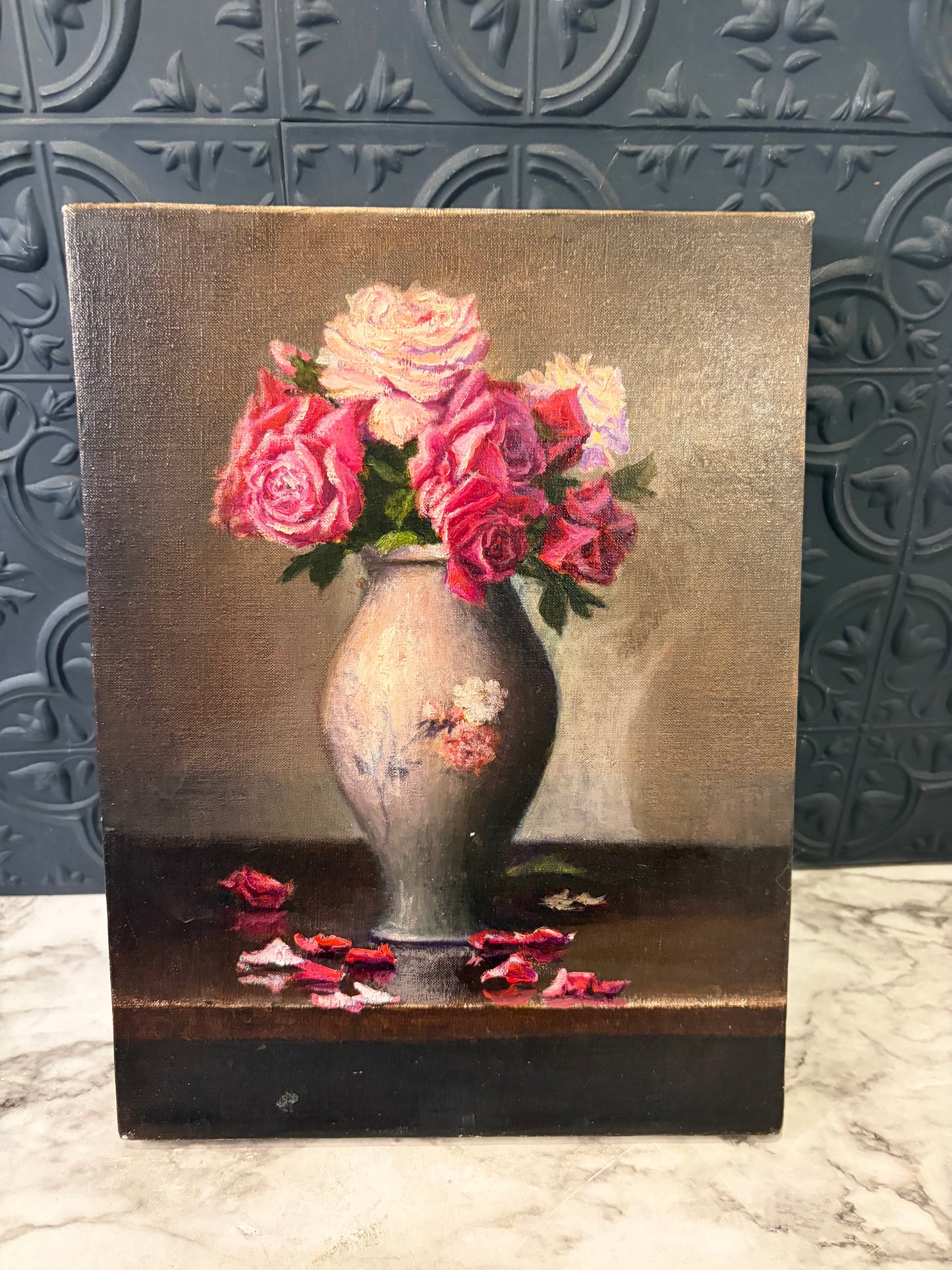 Red Roses in a Vase Original Painting