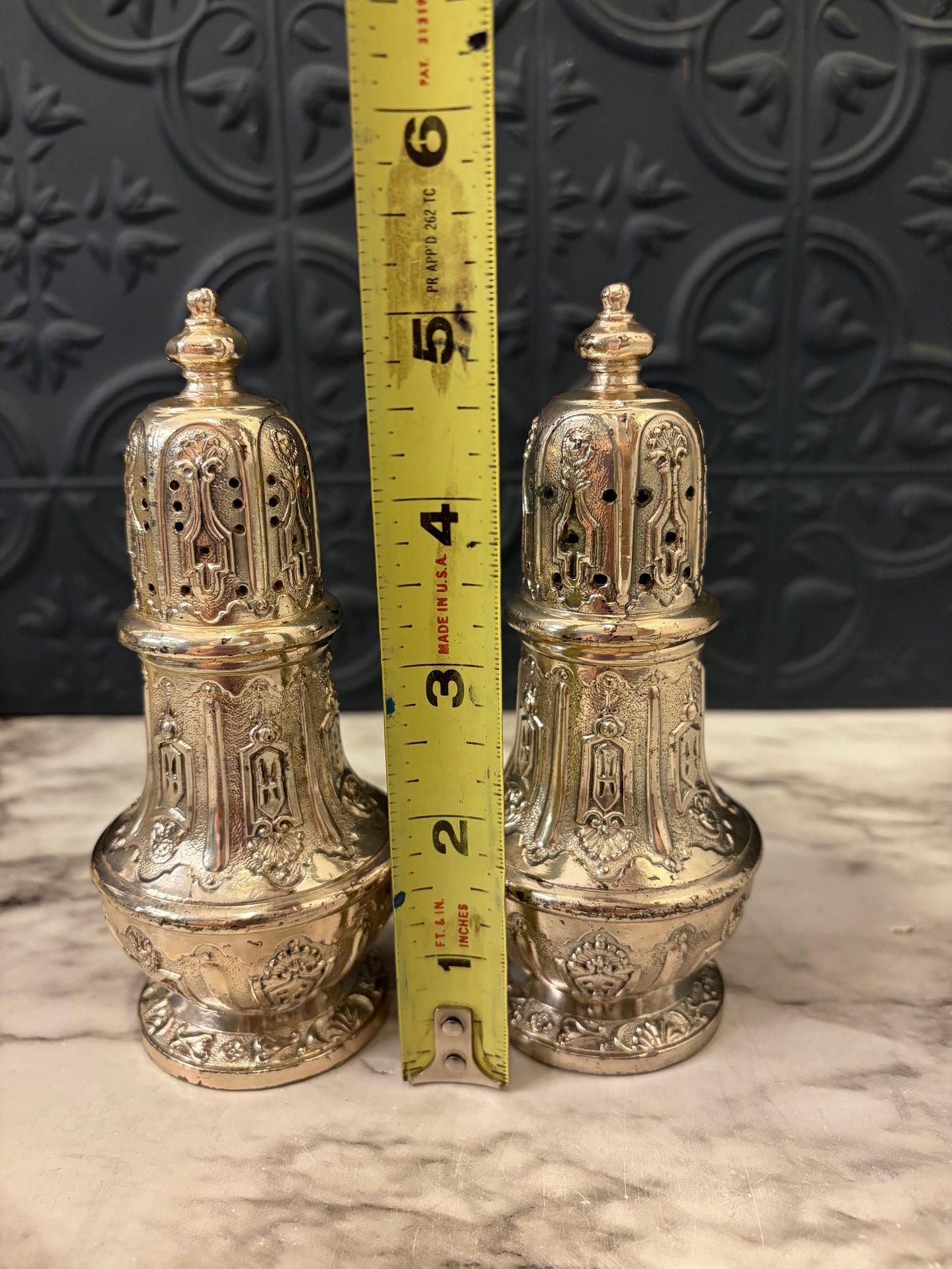 Corbell & Company Silver Plate Ornate Salt and Pepper