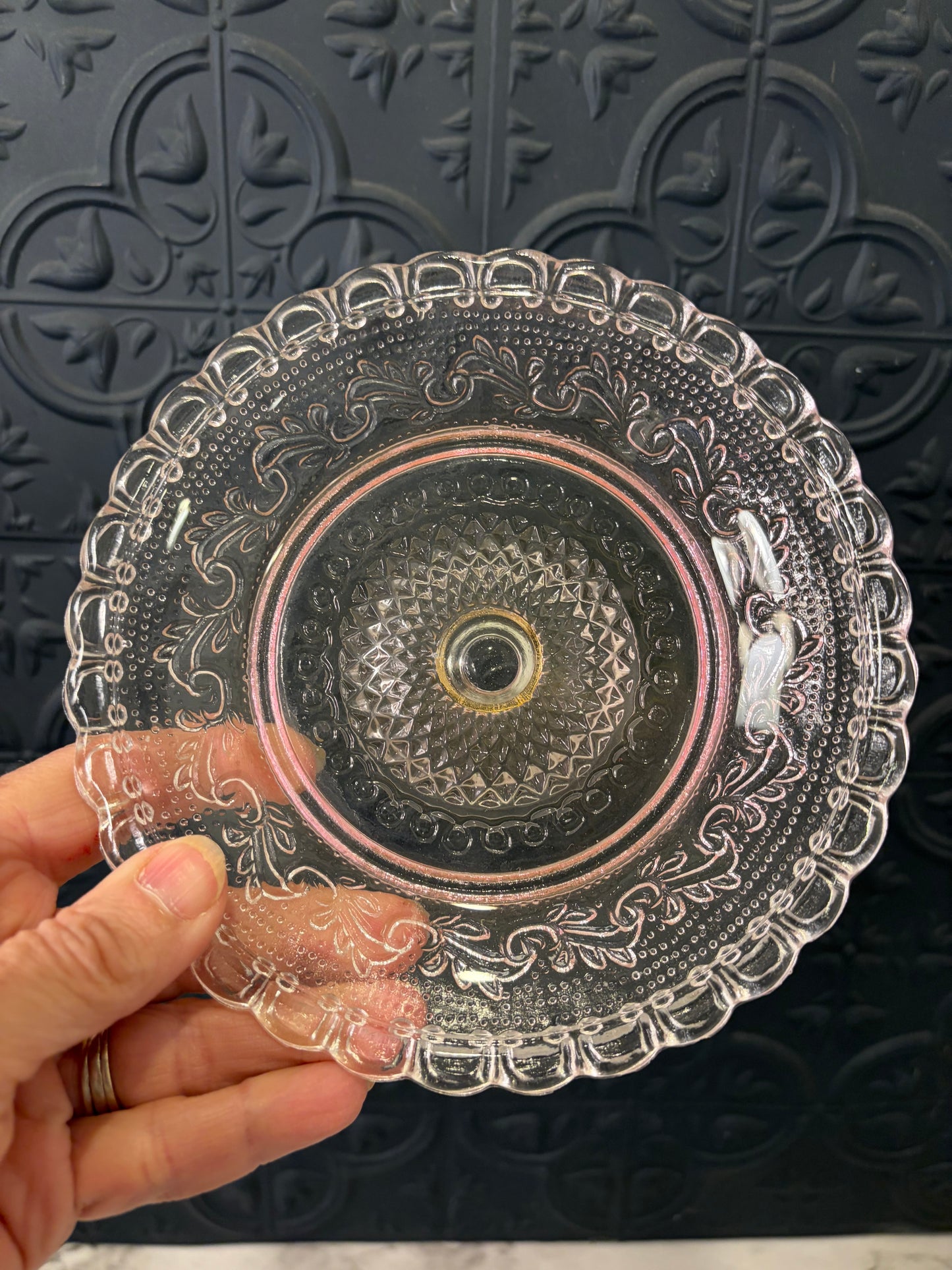 Pink Glass Pedestal Plate Small