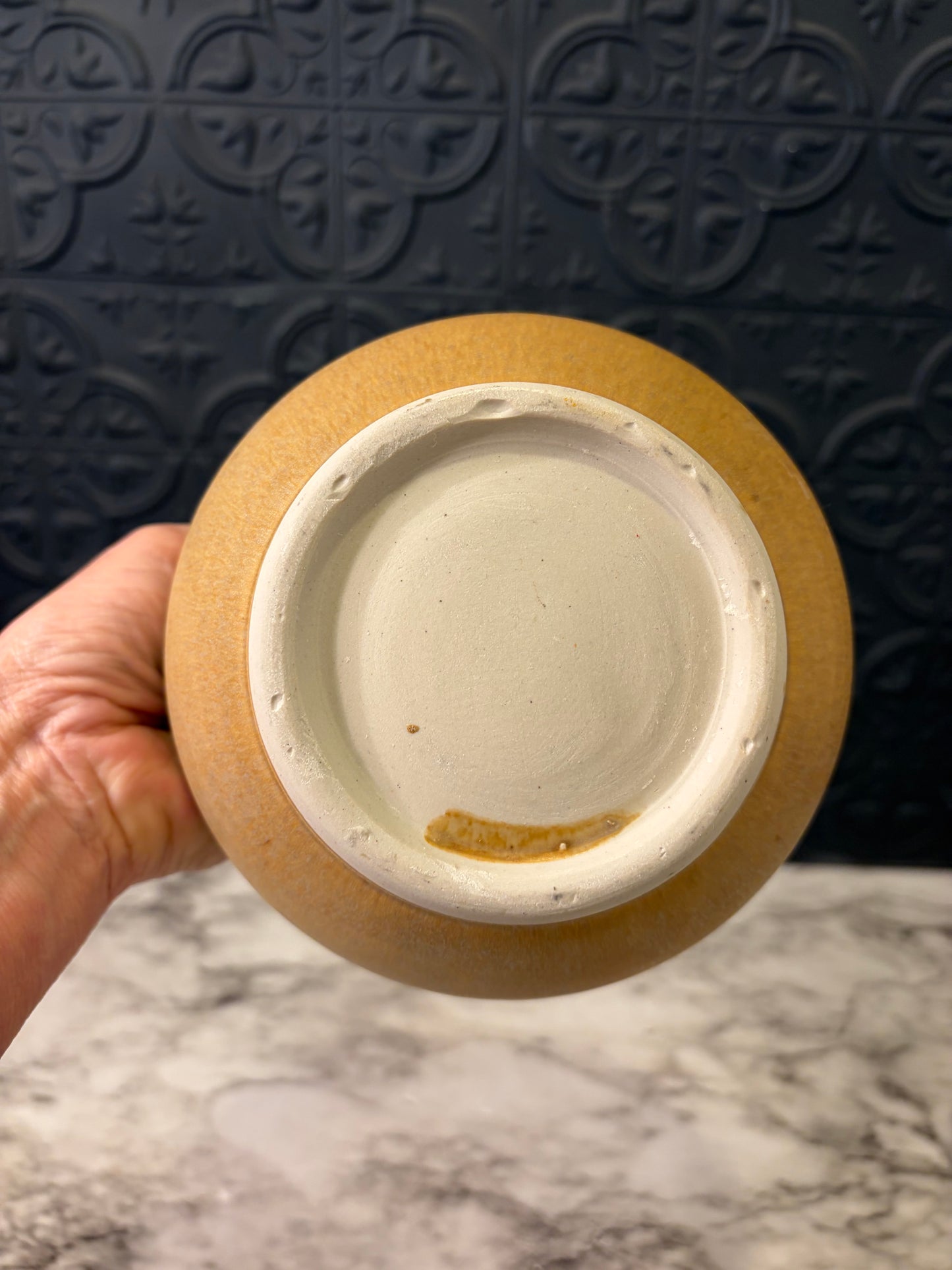 Studio Pottery Bowl Tan outside Green inside