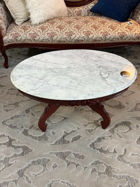 Small Oval Cherry Coffee Table with Marble Top