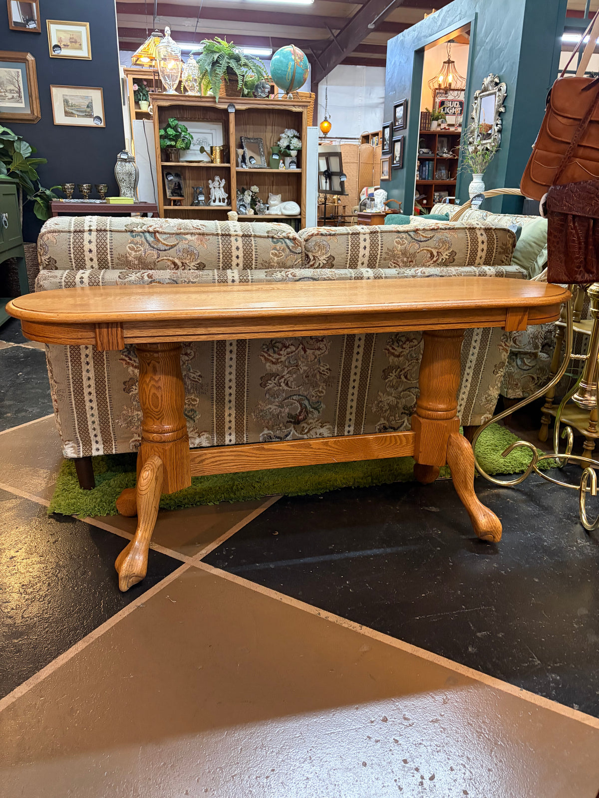 Solid Oak Claw Foot Oval Sofa Table