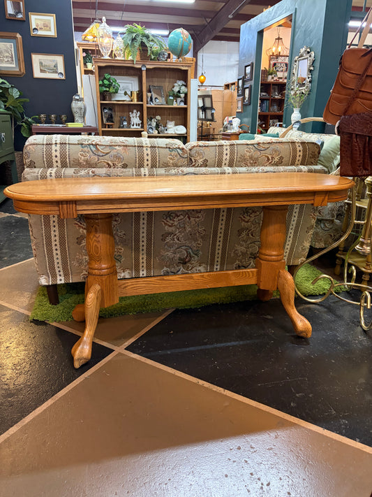 Solid Oak Claw Foot Oval Sofa Table
