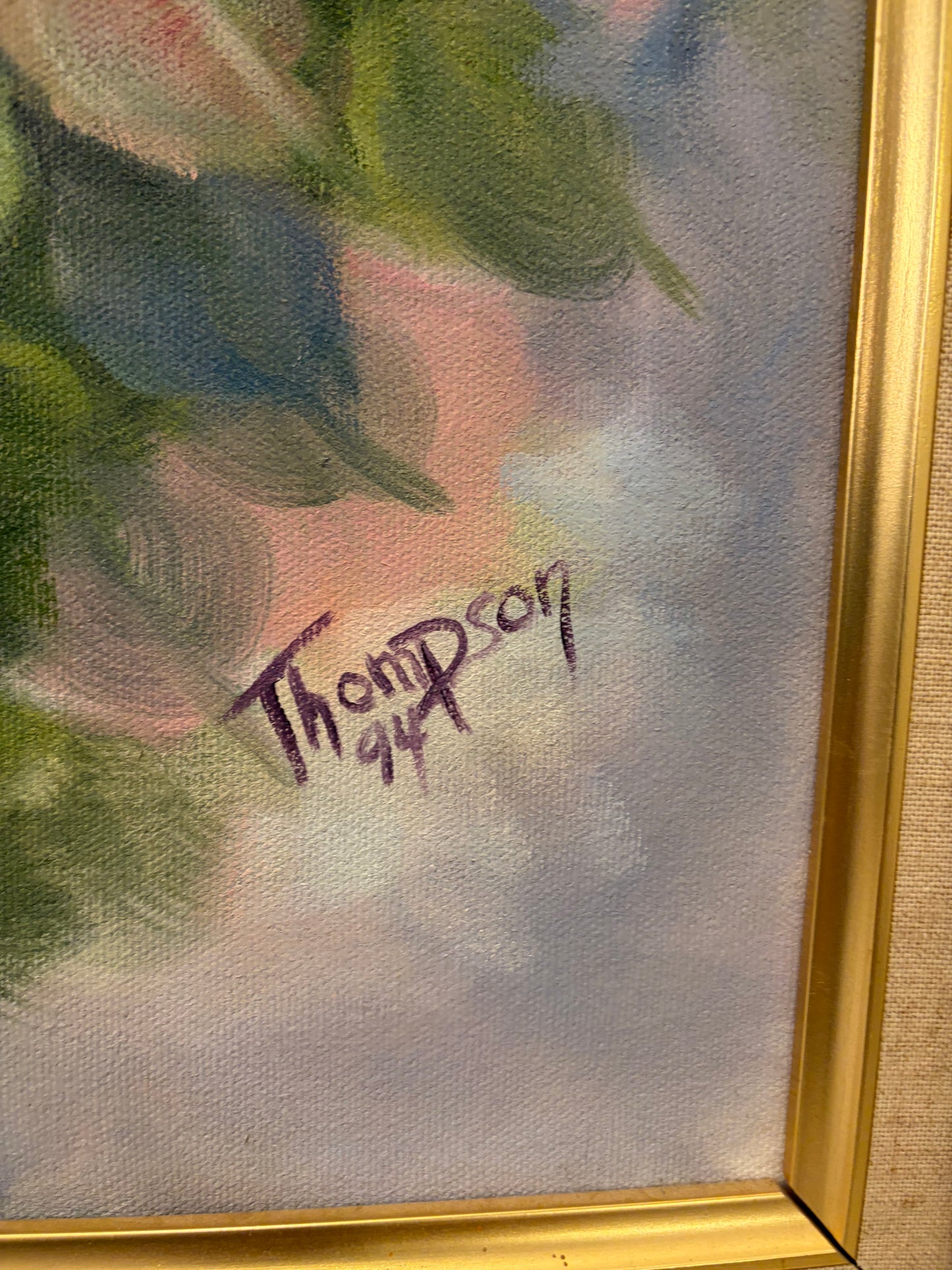 Pink Rose Painting Signed Thompson 94