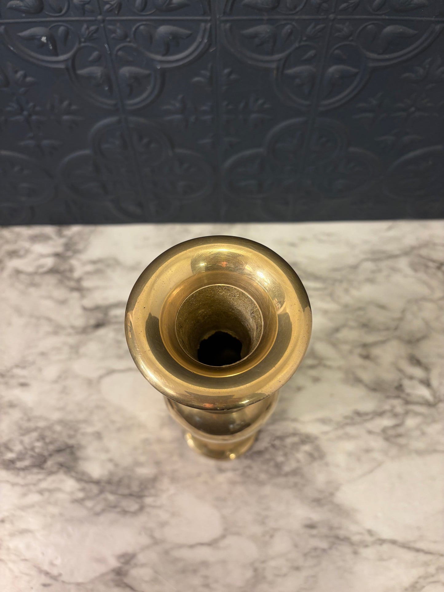Shiny Brass Fluted Vase 10"