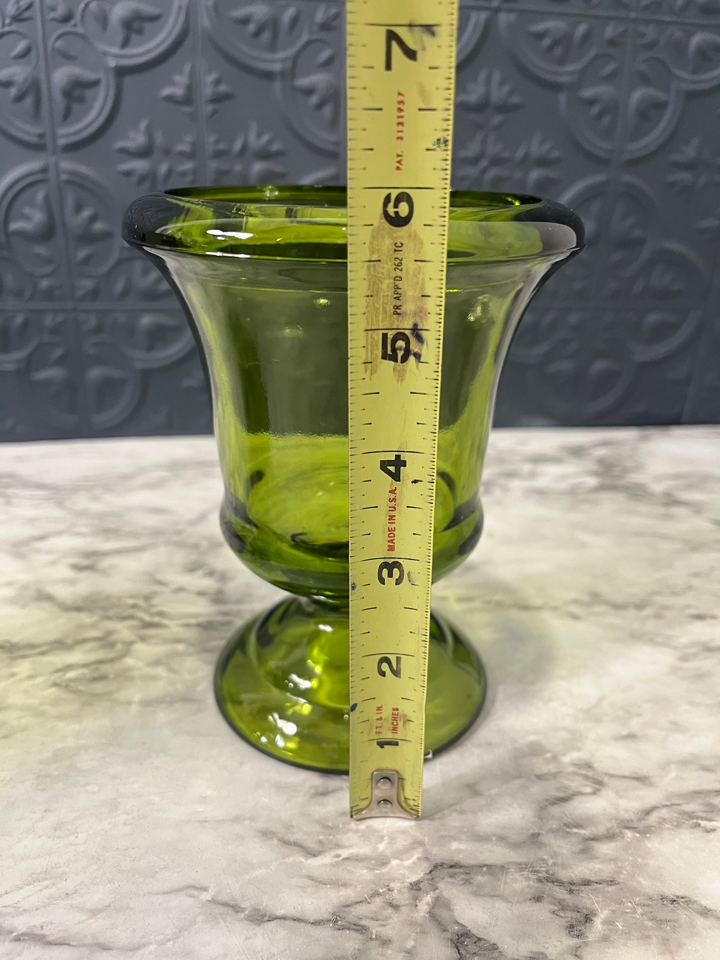 Green Glass Liberty Bell Pedestal Planter