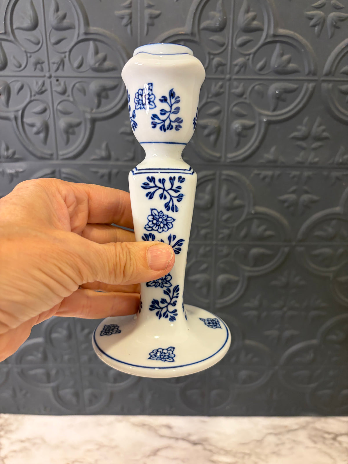 Blue and White Porcelain Grapevine Candle Holder