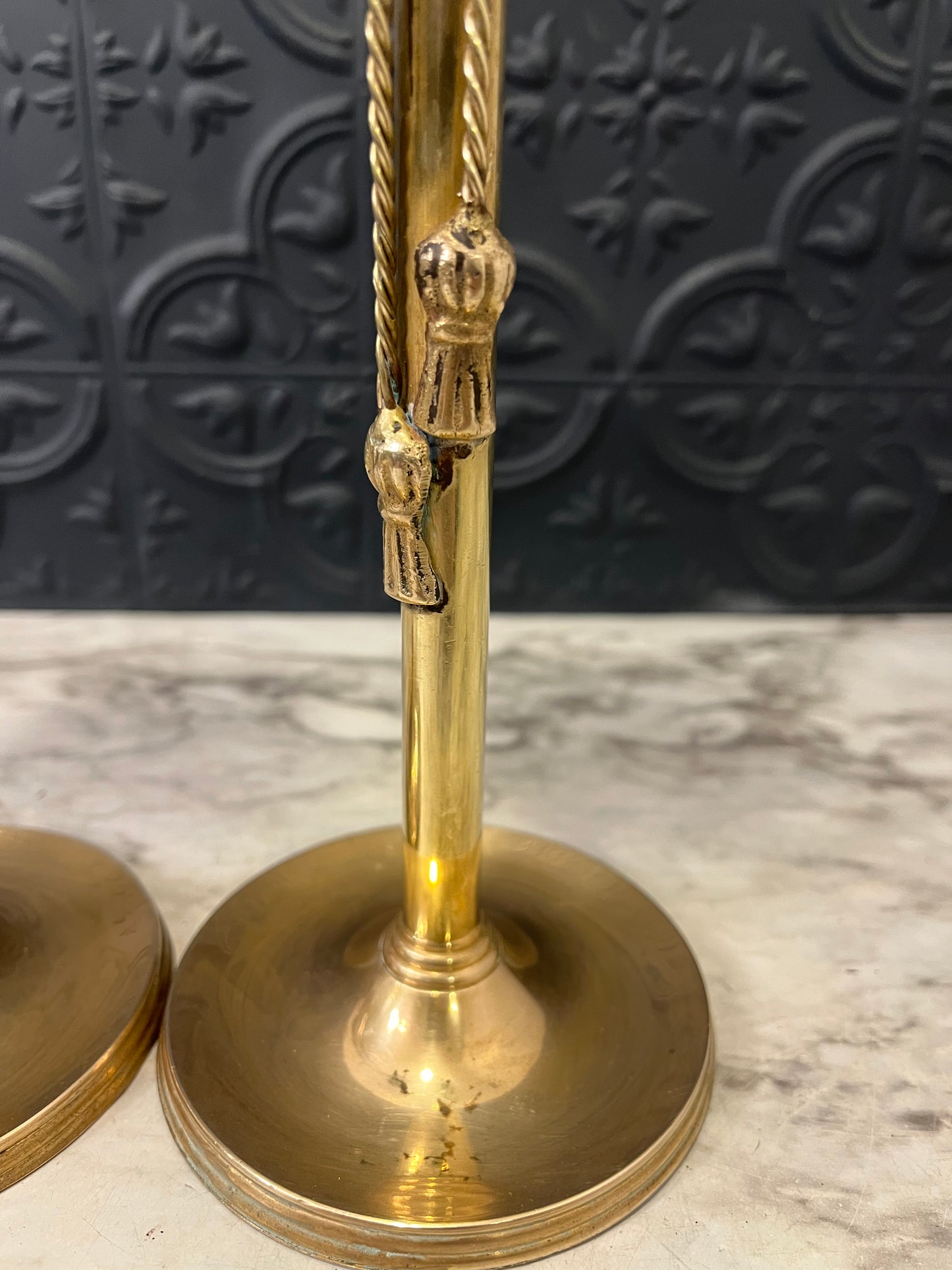 Pair of Brass Candle Sticks with Tassle Detail 16"
