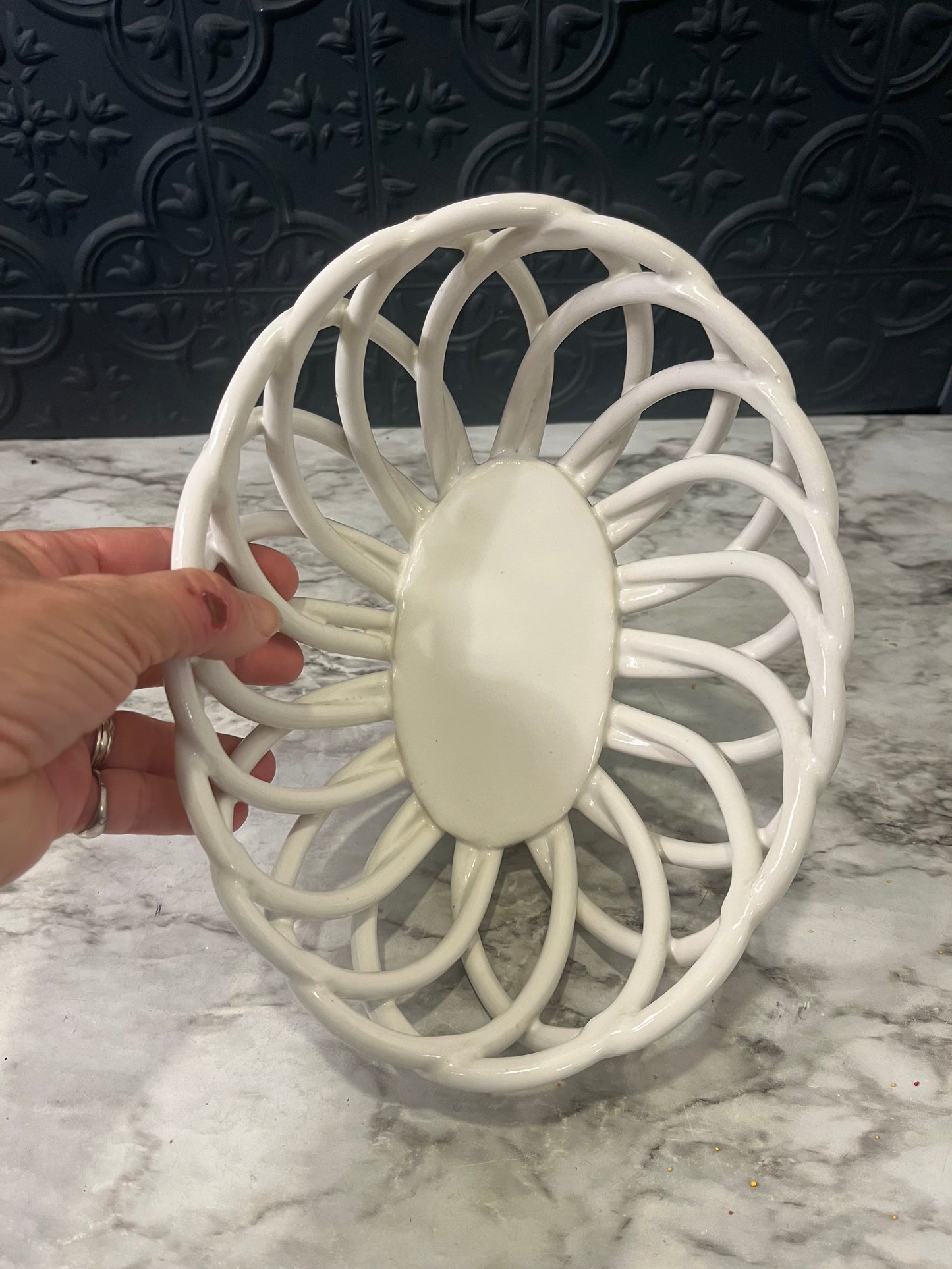 Cream Woven Ceramic Bread Basket