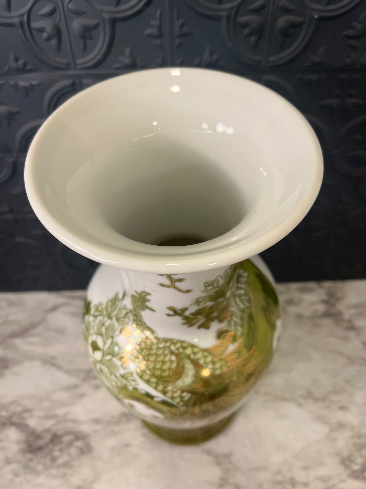 Kutani Green and White Peacock Vase Large