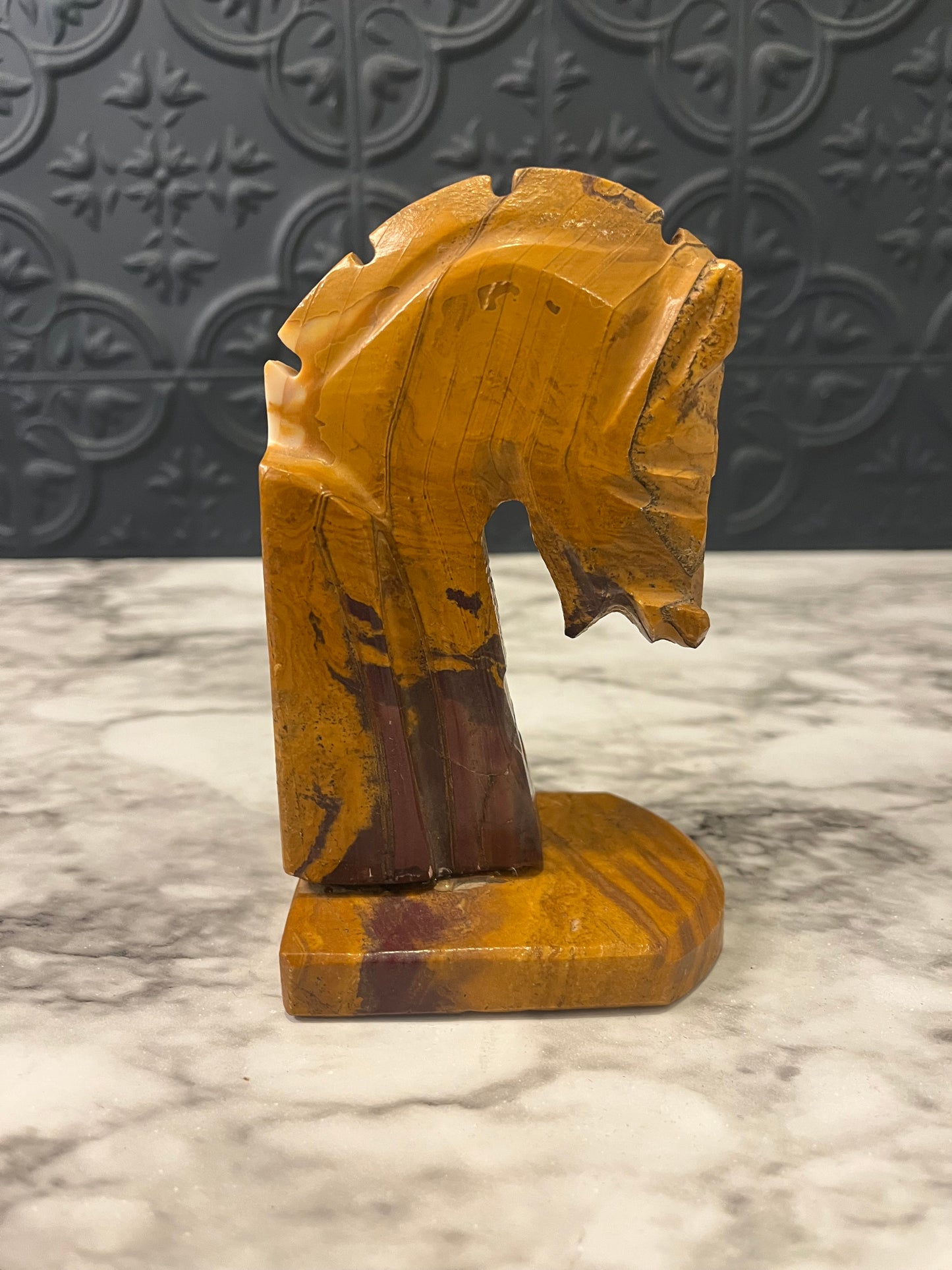 Orange Onyx Horse Head Bookend 5.5"