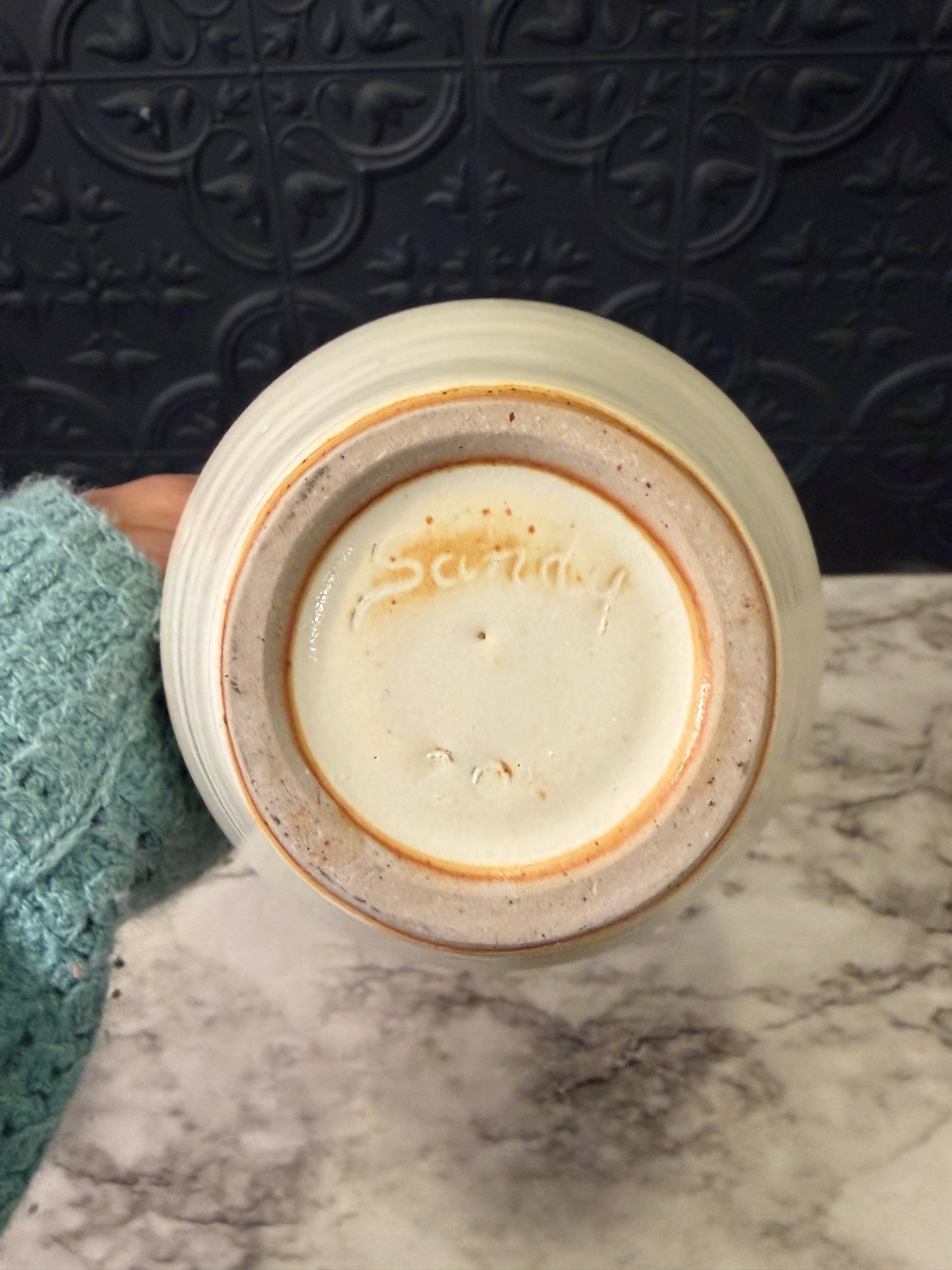 Studio Pottery  Cream and Aqua Vase