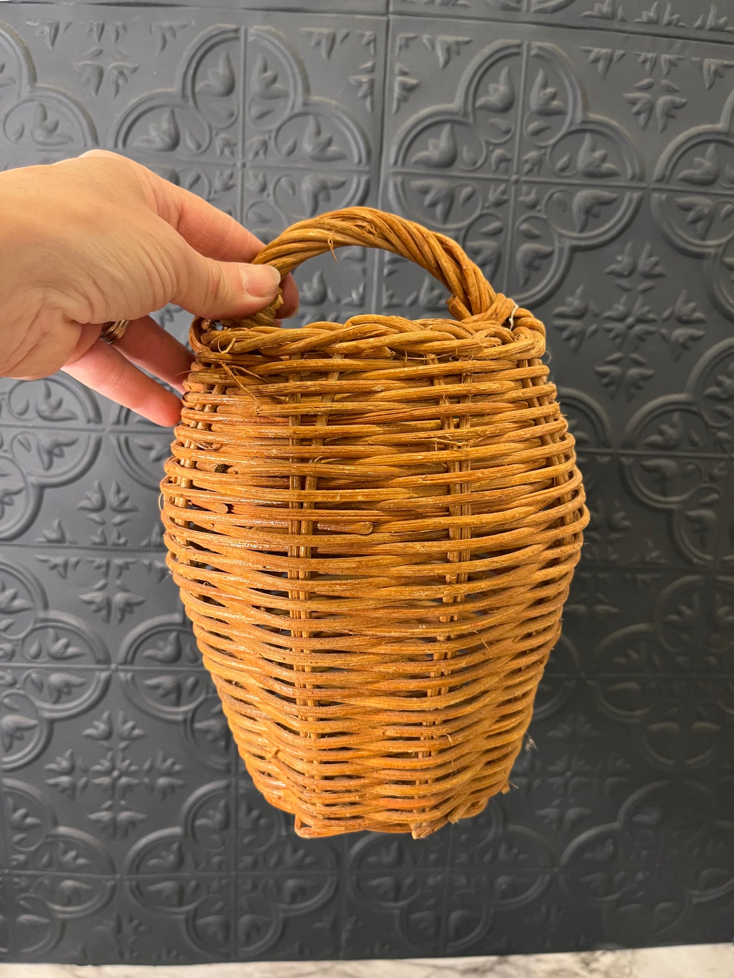 Pumpkin Shape Rattan Wicker Handle Basket