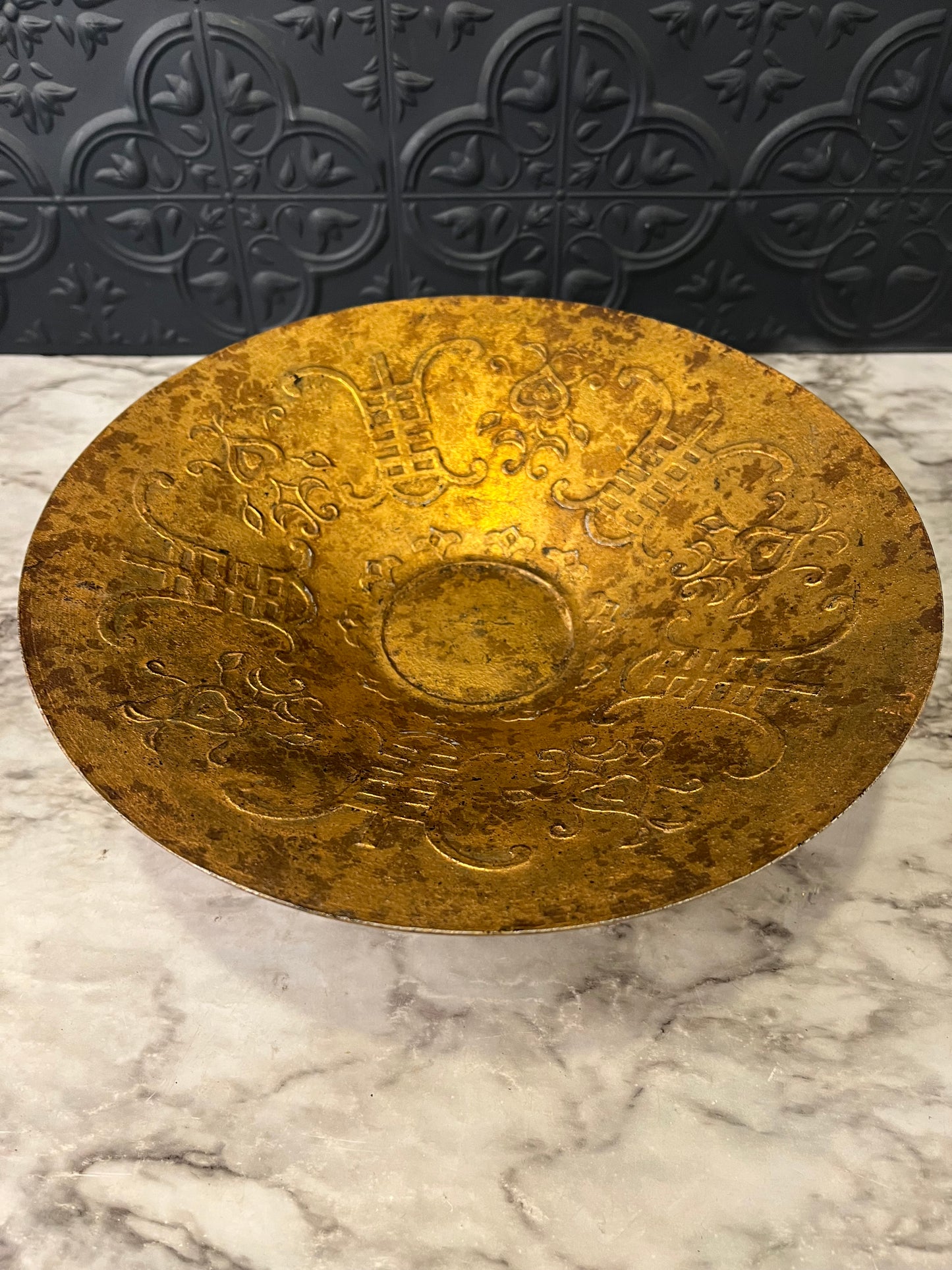 Gold Metal Pedestal Bowl with relief